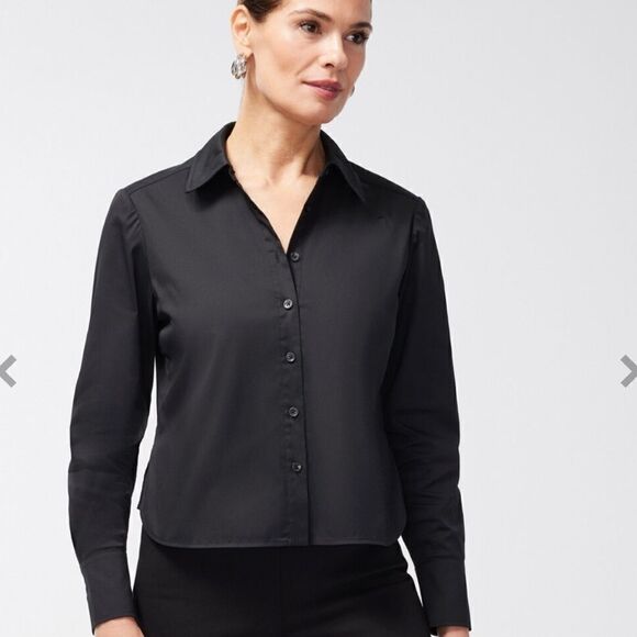 Chico’s Poplin cropped long sleeve top - Picture 1 of 10
